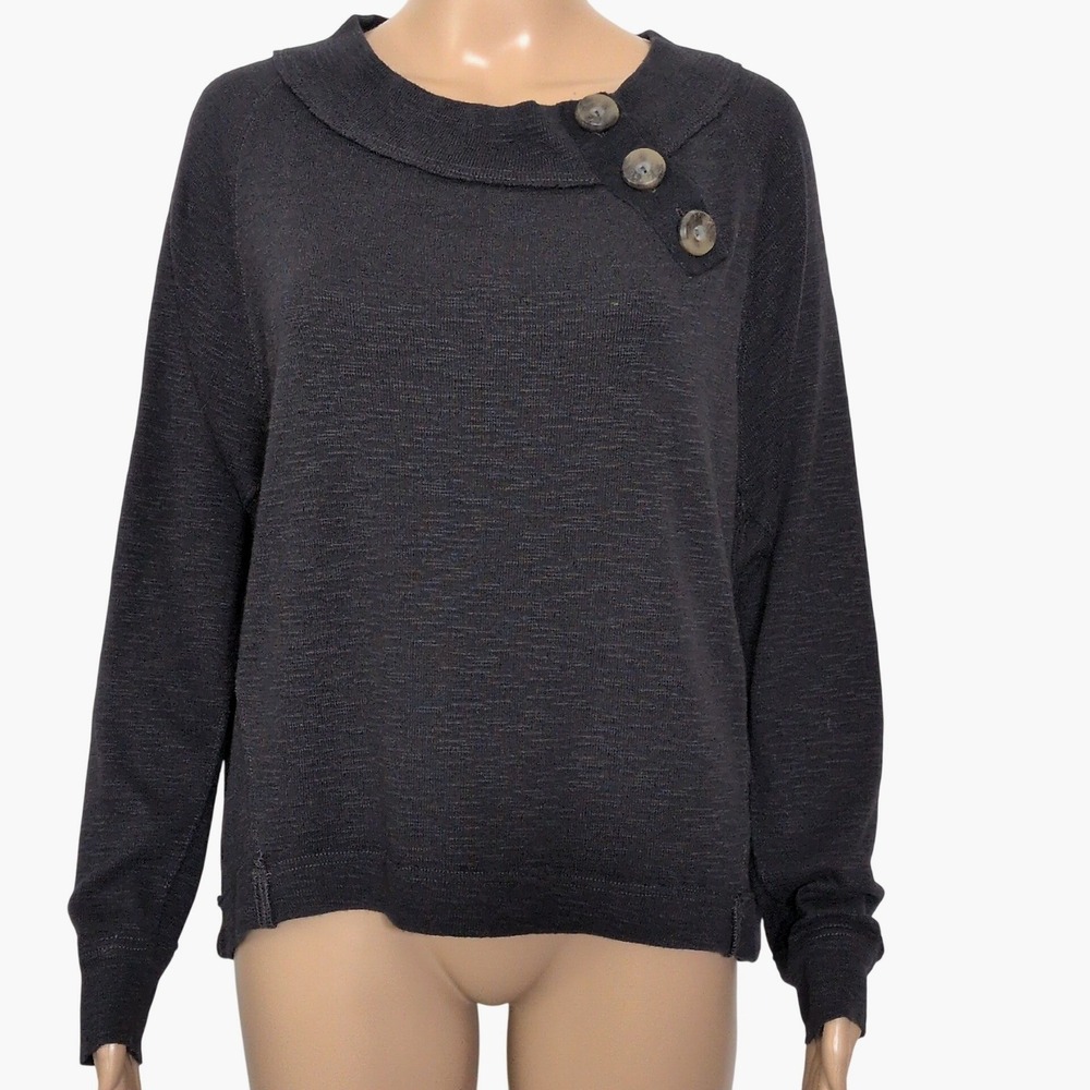 Free People We The Free Don't Forget Me Oversized Button Neck Top Grey M
